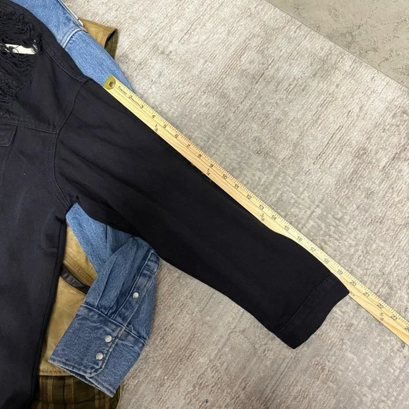 Hank Williams Jr Fringe Destructed Black Denim Western Upcycled Jacket NWOT